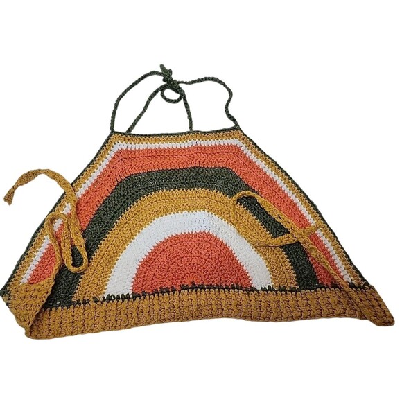 Crochet Crop Top Rainbow Bralette Medium Halter Tie Neck - Picture 2 of 10